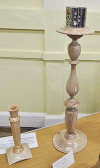 Tall turned wooden candlestick