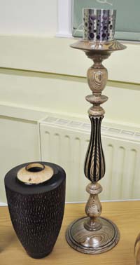 Tall turned wooden candlestick