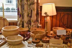 Turned wooden bowls boxes and pens