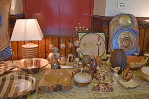 Turned wooden bowls and wall art