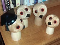 Turned wooden owls