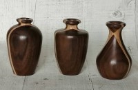 walnut and oak bud vases